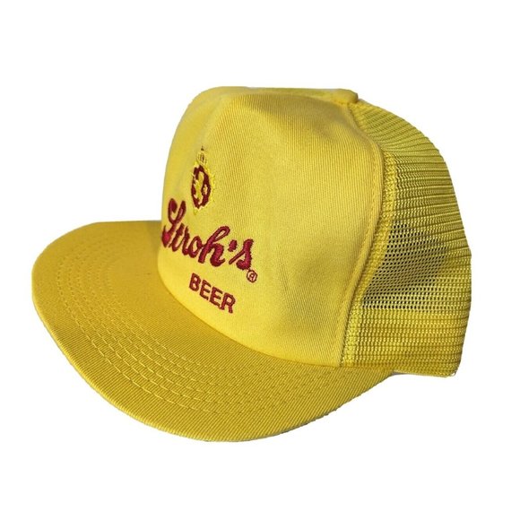 Vintage‎ Stroh's Beer Yellow Snapback Mesh Cap Hat Brewery  Trucker Cap Alcohol - Picture 3 of 5